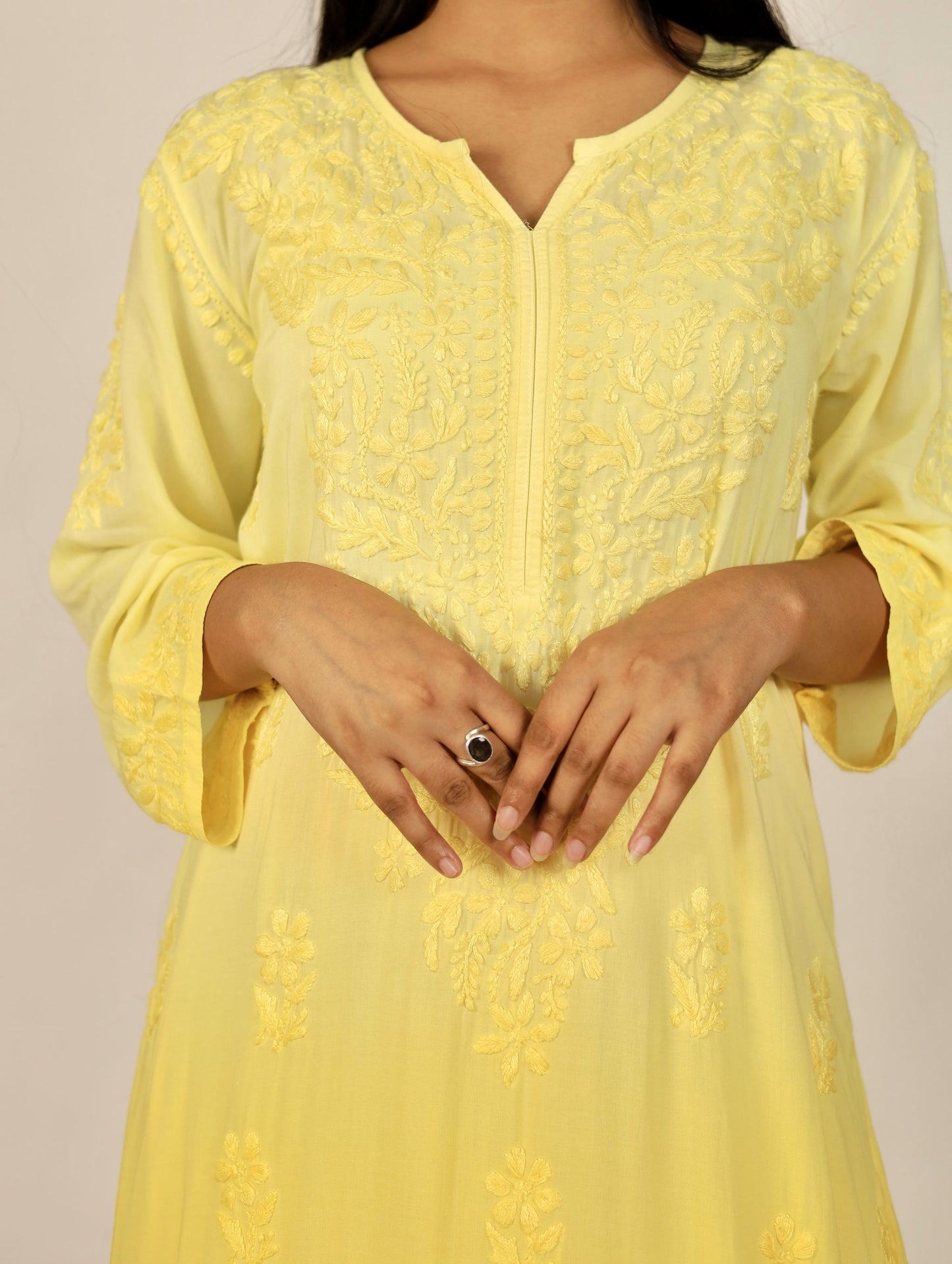 Riya Premium Modal Chikankari Kurti and Palazzo set ( Yellow)
