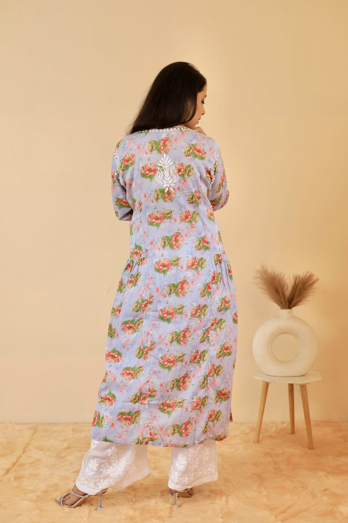 Aleena Mul cotton Nyra style chikankari kurti (Lavender)