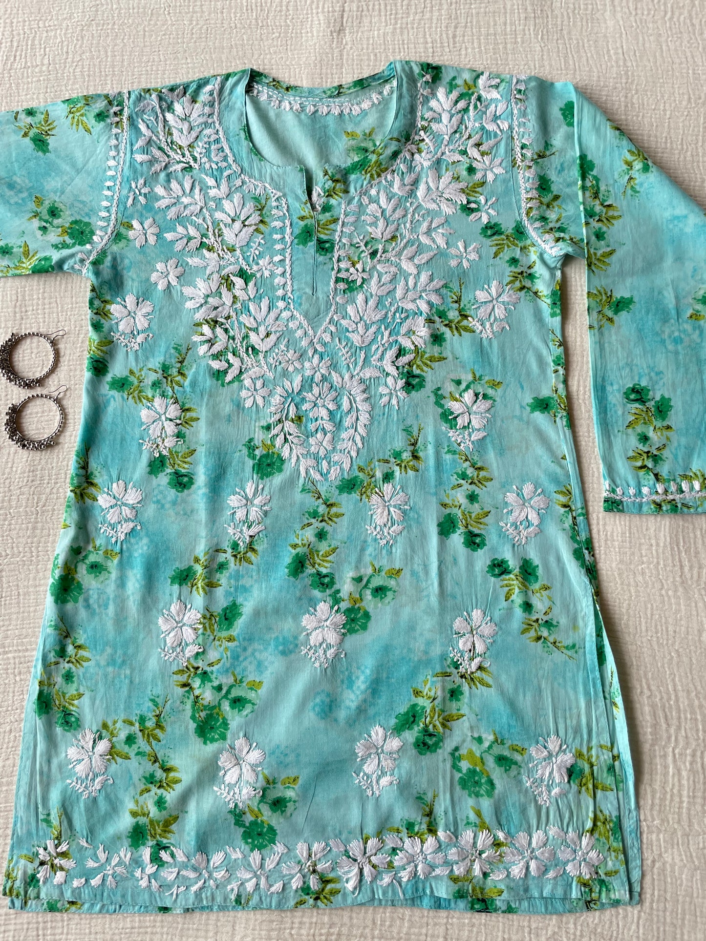 Mul Mul Chikankari Kurti (Green)