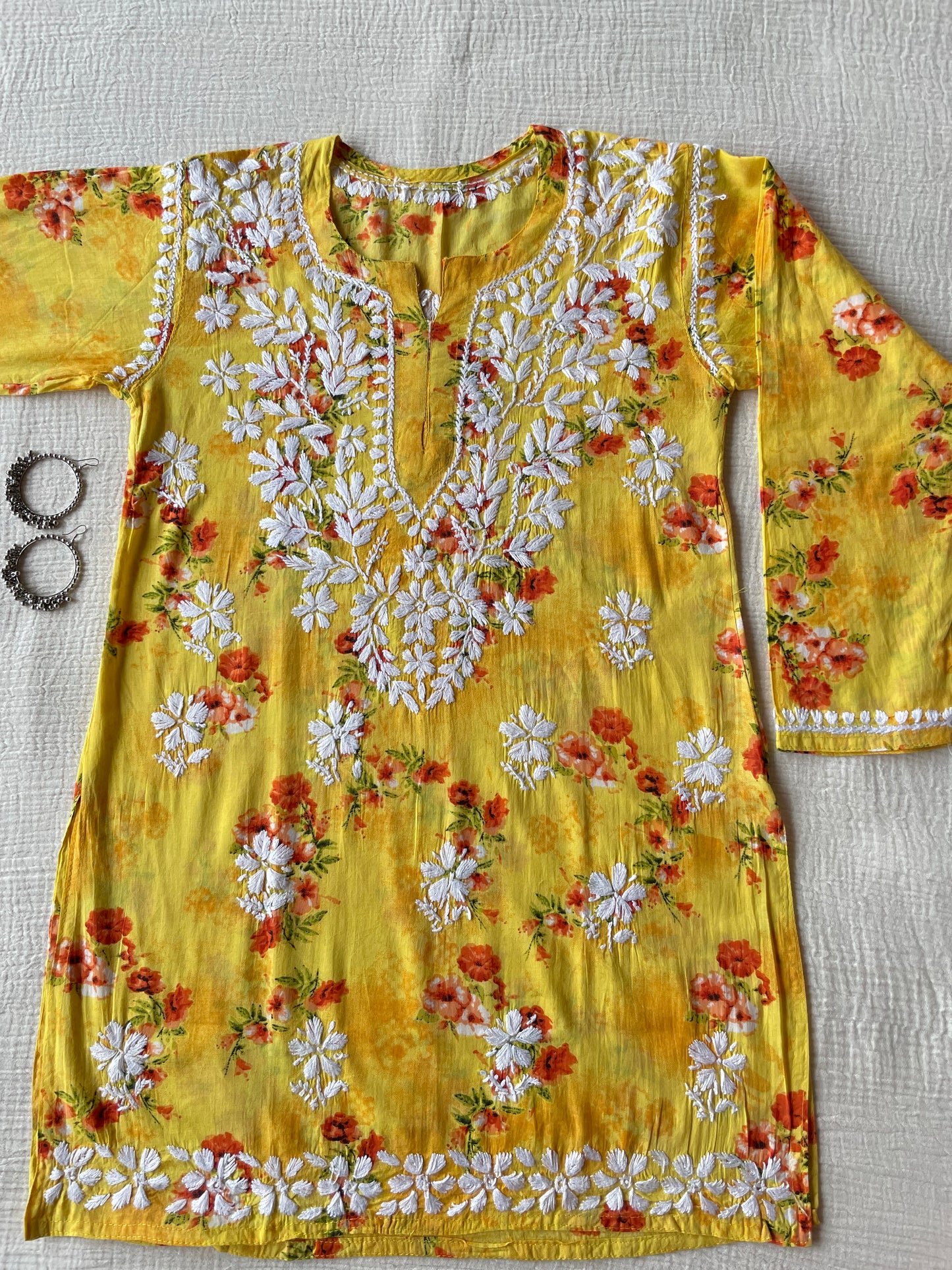 Mul Mul Chikankari Kurti(Yellow)