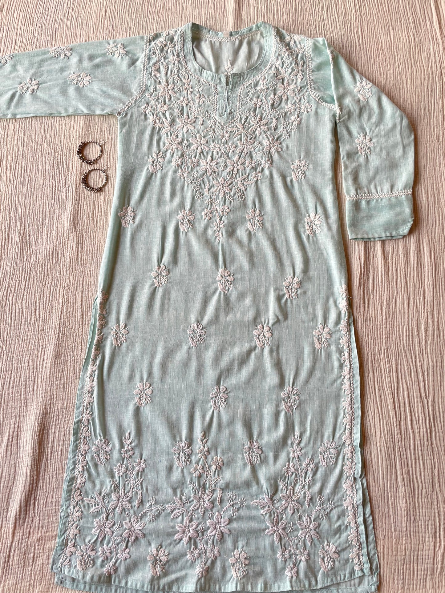Cotton Chikankari kurta(Sea Green)