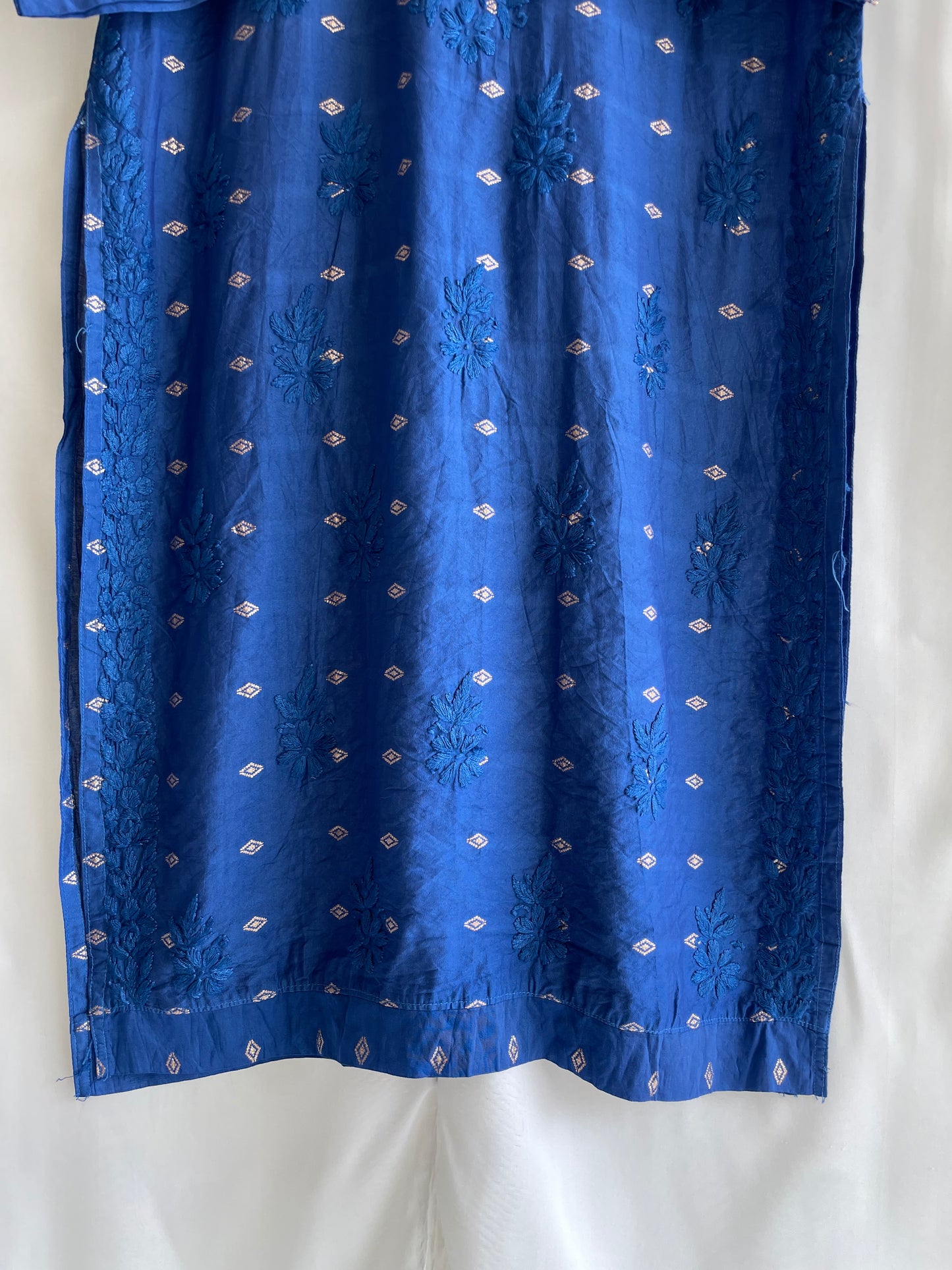 Inaya Long Chikankari Kurti ( Royal Blue )