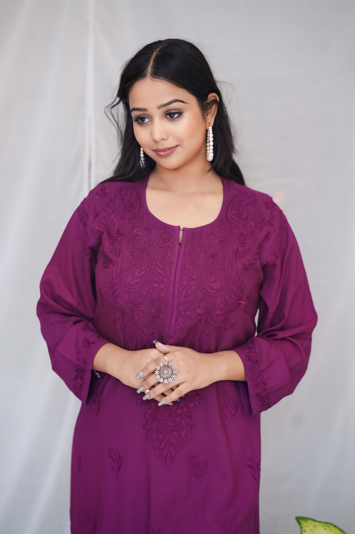 Riza Rayon Chikankari Long Kurta ( Purple)