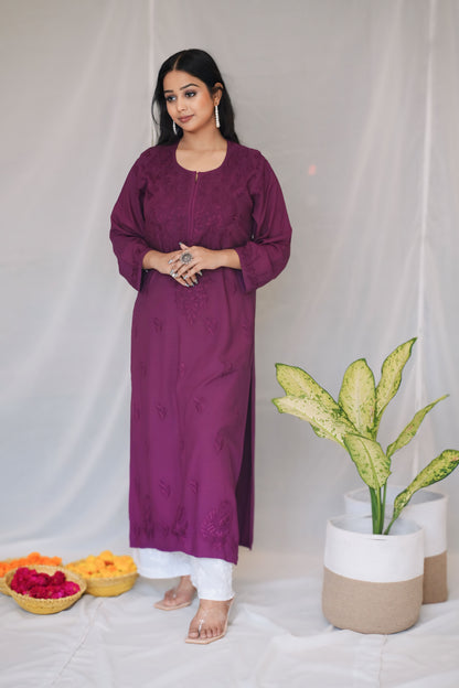 Riza Rayon Chikankari Long Kurta ( Purple)