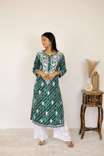 Naaz Long Chikankari Kurti in Green