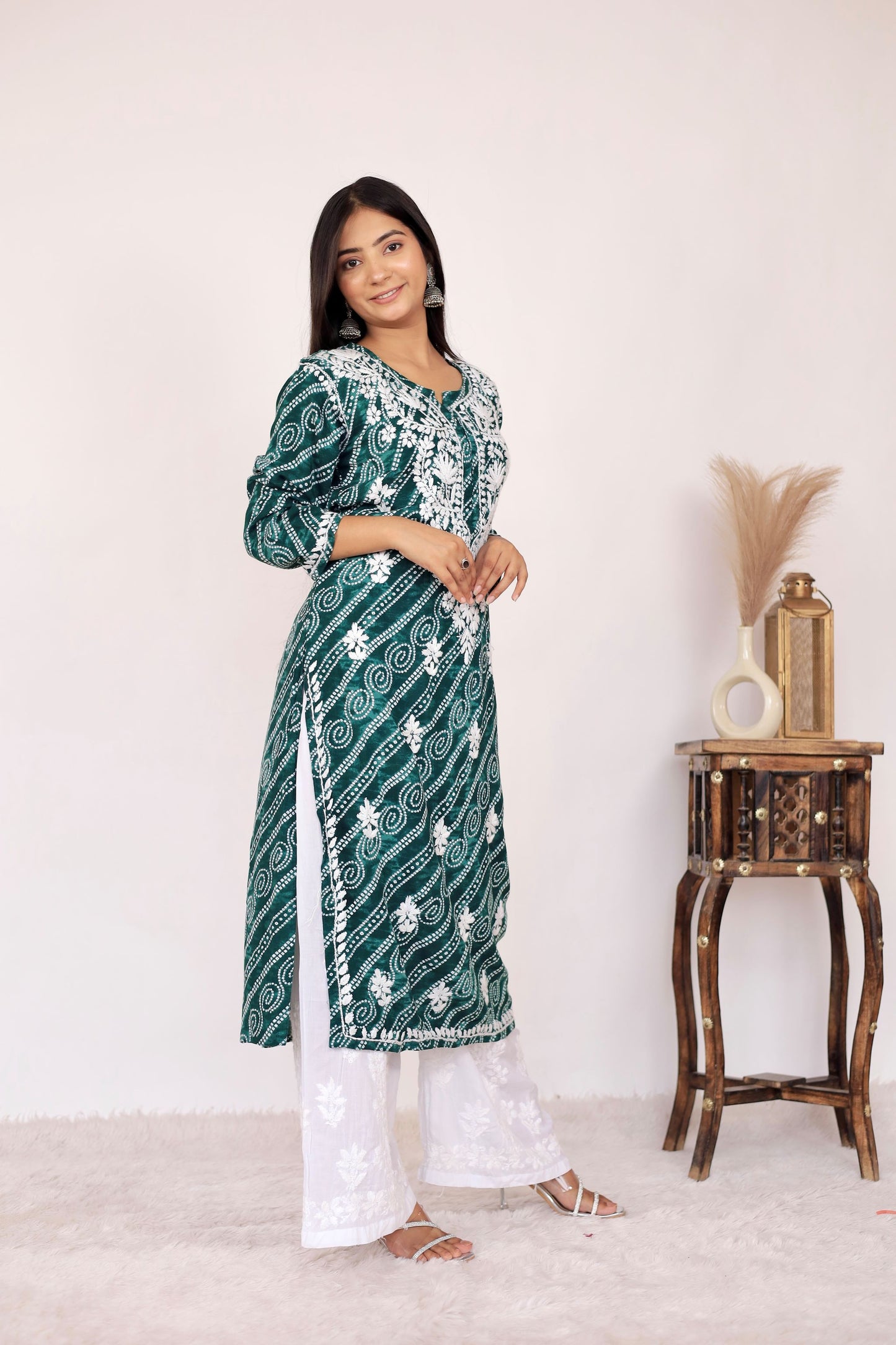 Naaz Long Chikankari Kurti in Green