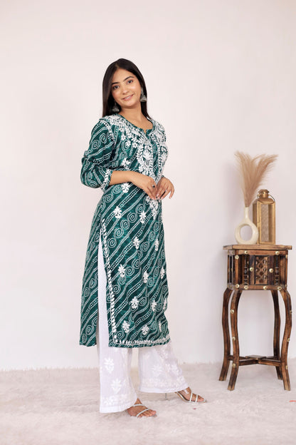 Naaz Long Chikankari Kurti in Green