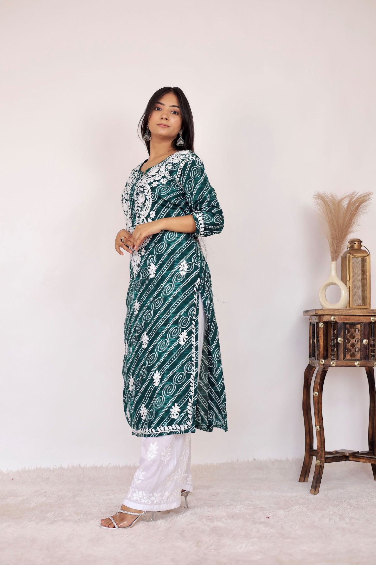 Naaz Long Chikankari Kurti in Green
