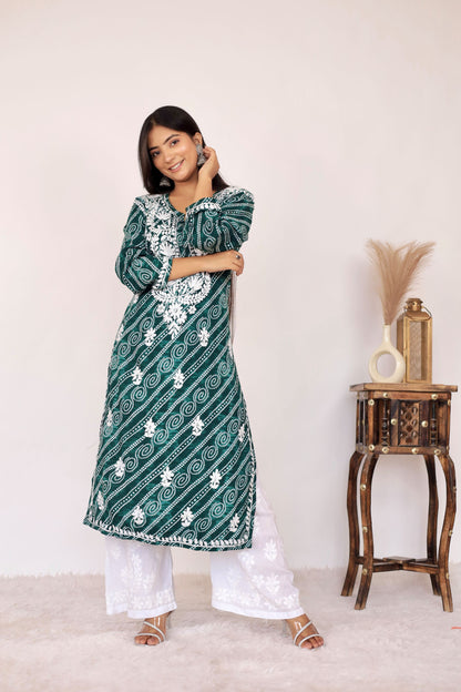 Naaz Long Chikankari Kurti in Green