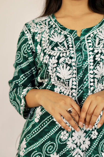 Naaz Long Chikankari Kurti in Green