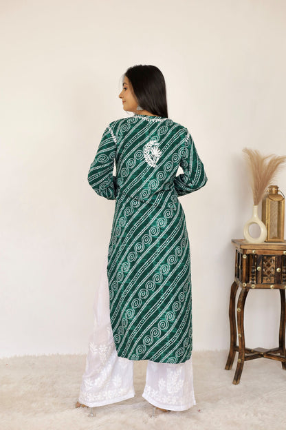 Naaz Long Chikankari Kurti in Green