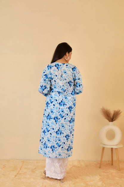 Aisha Mul Long Chikankari kurti ( Blue )