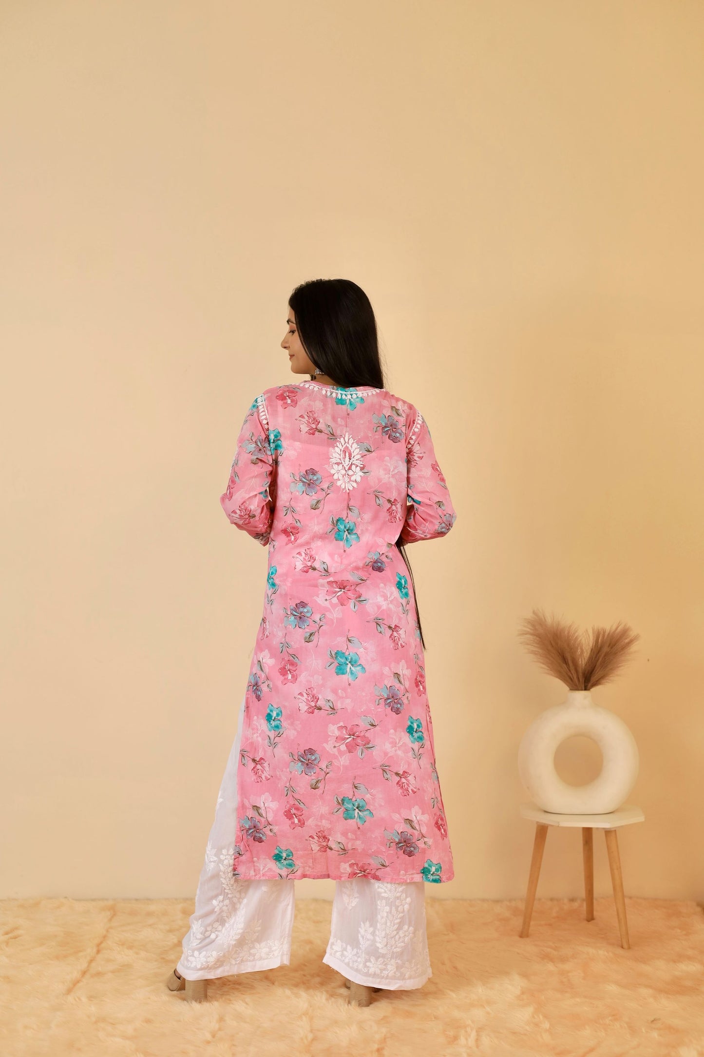 Rahat Long Mul Chukankari Kurti ( Pink)
