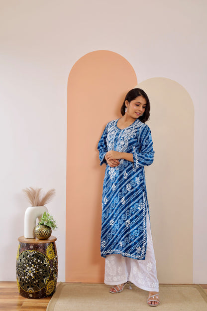 Naaz Long Chikankari Kurti in Blue