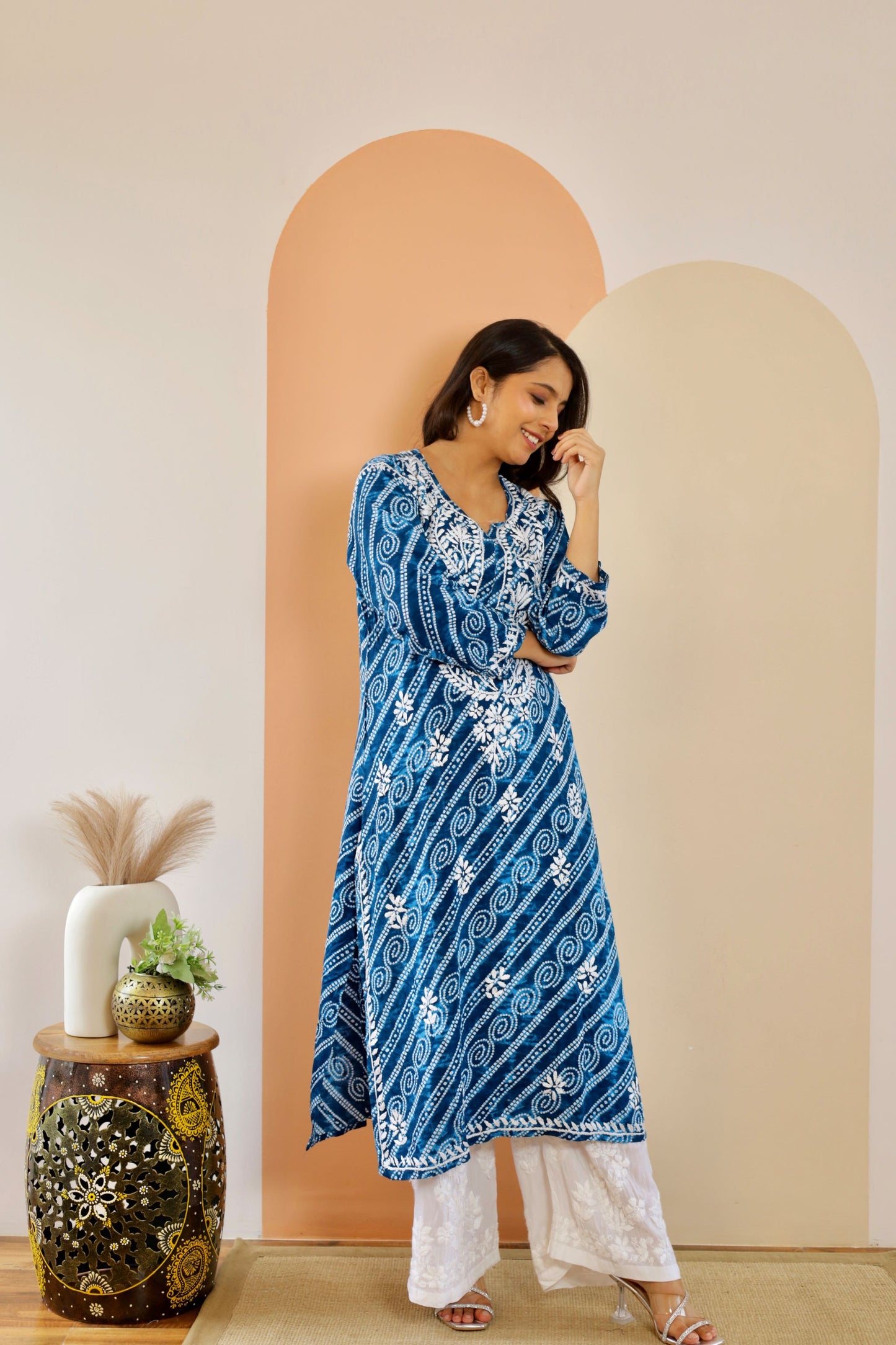 Naaz Long Chikankari Kurti in Blue