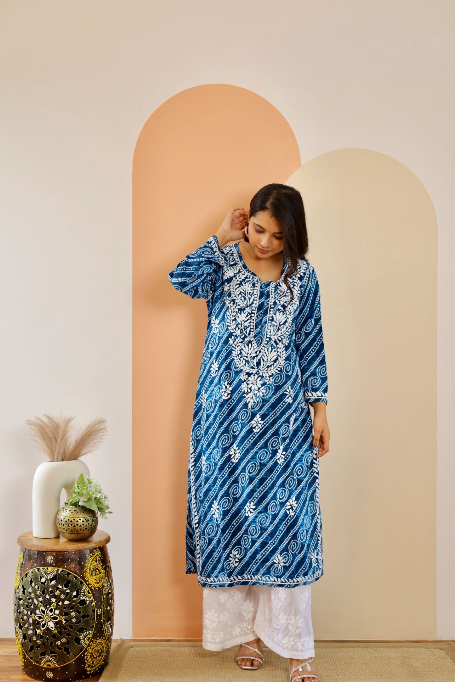 Naaz Long Chikankari Kurti in Blue