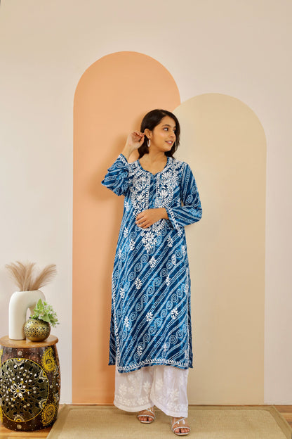 Naaz Long Chikankari Kurti in Blue
