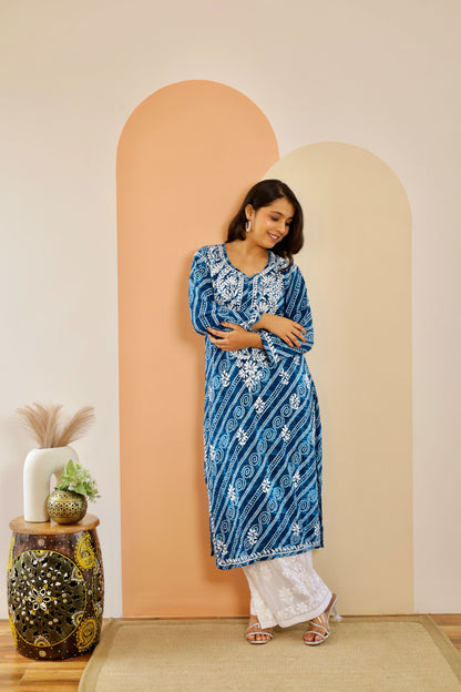 Naaz Long Chikankari Kurti in Blue