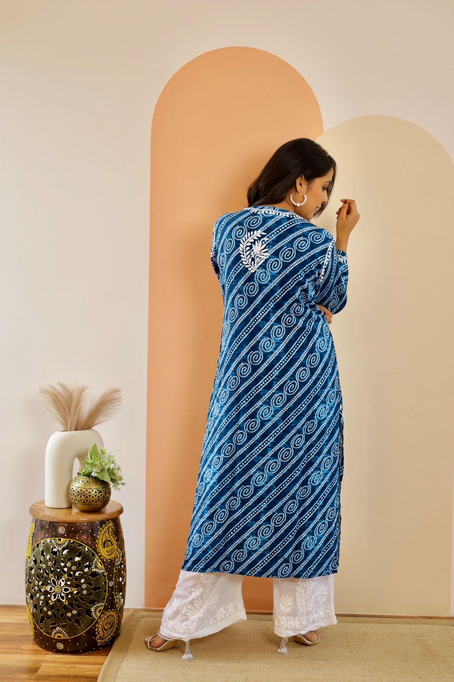 Naaz Long Chikankari Kurti in Blue
