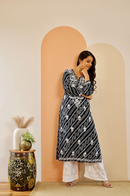 Naaz Long Chikankari Kurti in Black