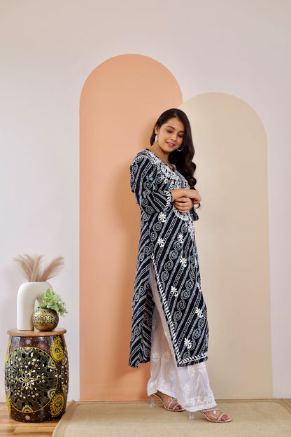 Naaz Long Chikankari Kurti in Black