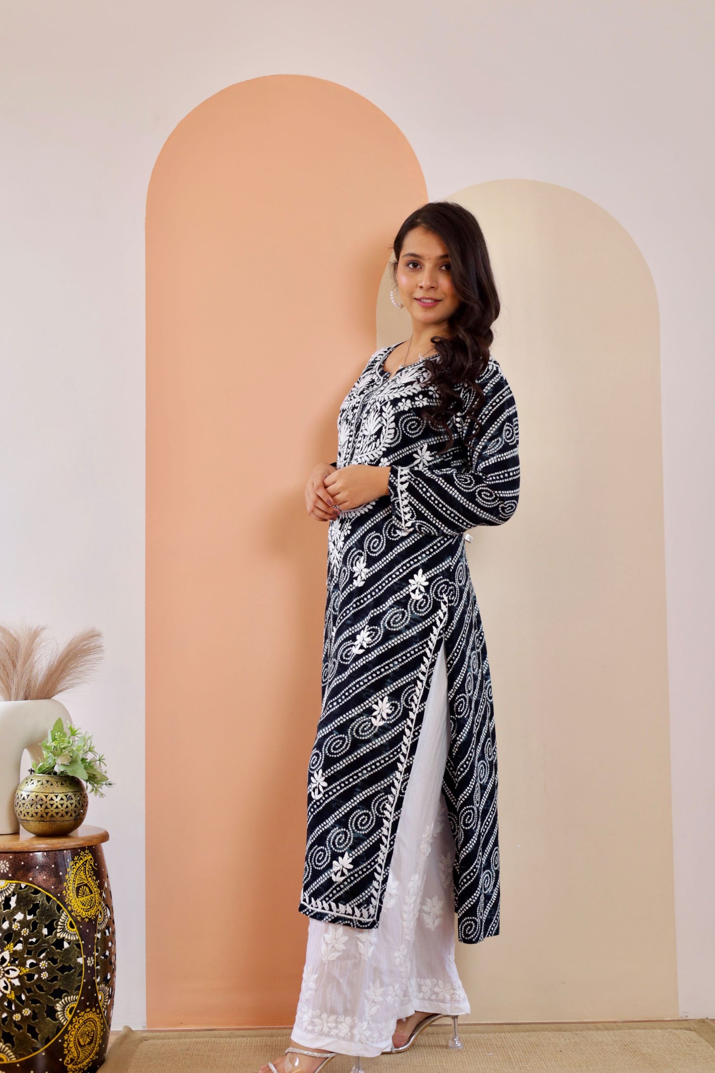 Naaz Long Chikankari Kurti in Black