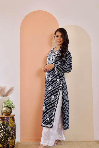 Naaz Long Chikankari Kurti in Black