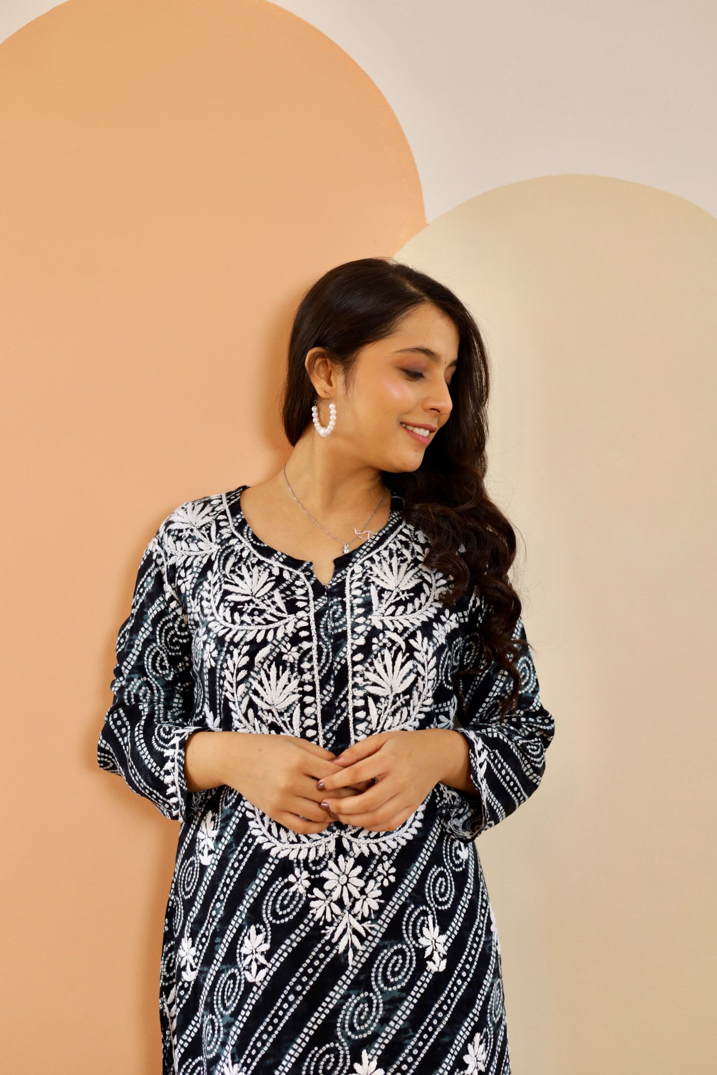Naaz Long Chikankari Kurti in Black