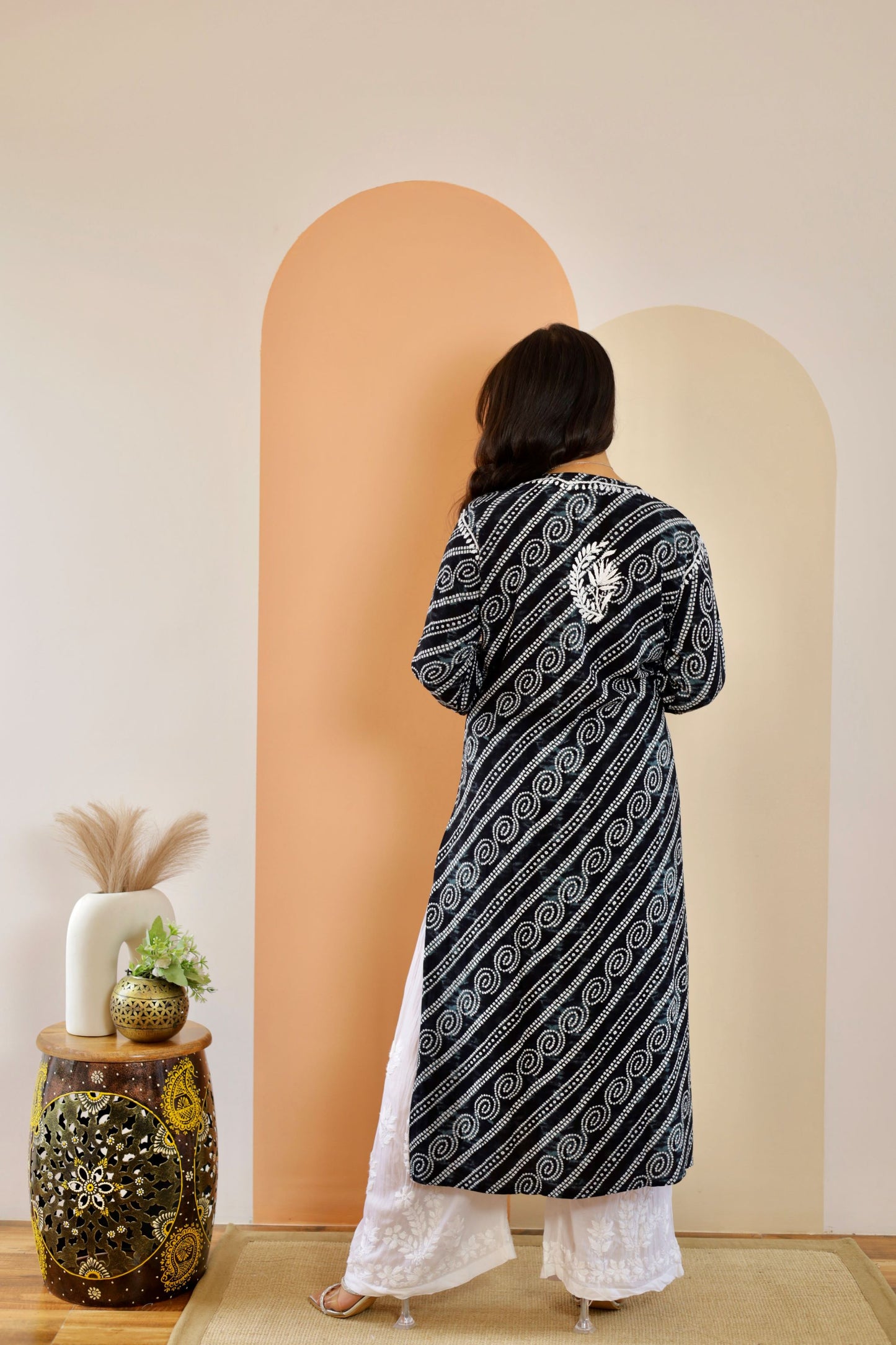 Naaz Long Chikankari Kurti in Black