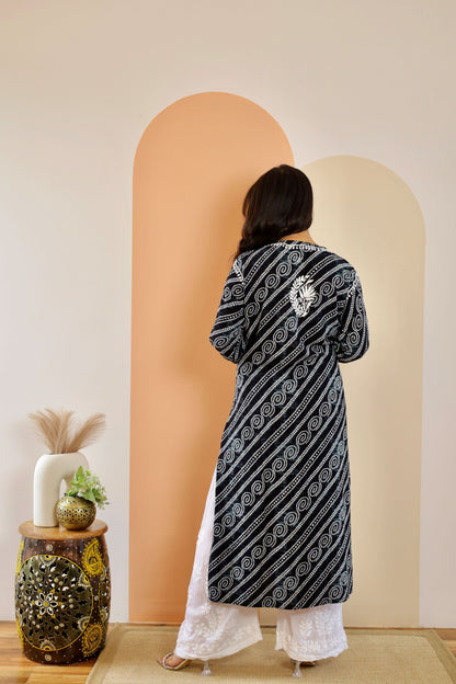 Naaz Long Chikankari Kurti in Black
