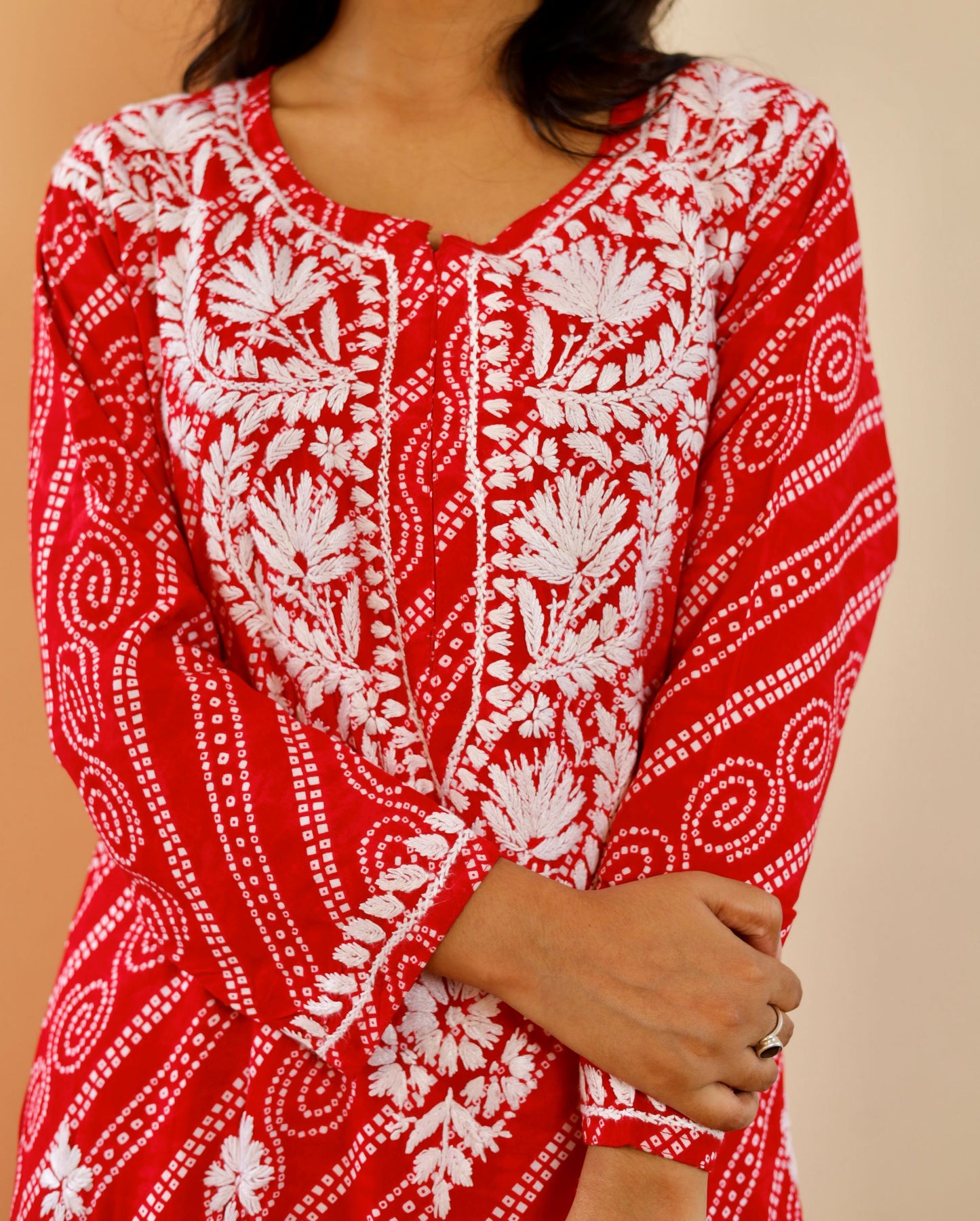 Naaz Long Chikankari Kurti in Red