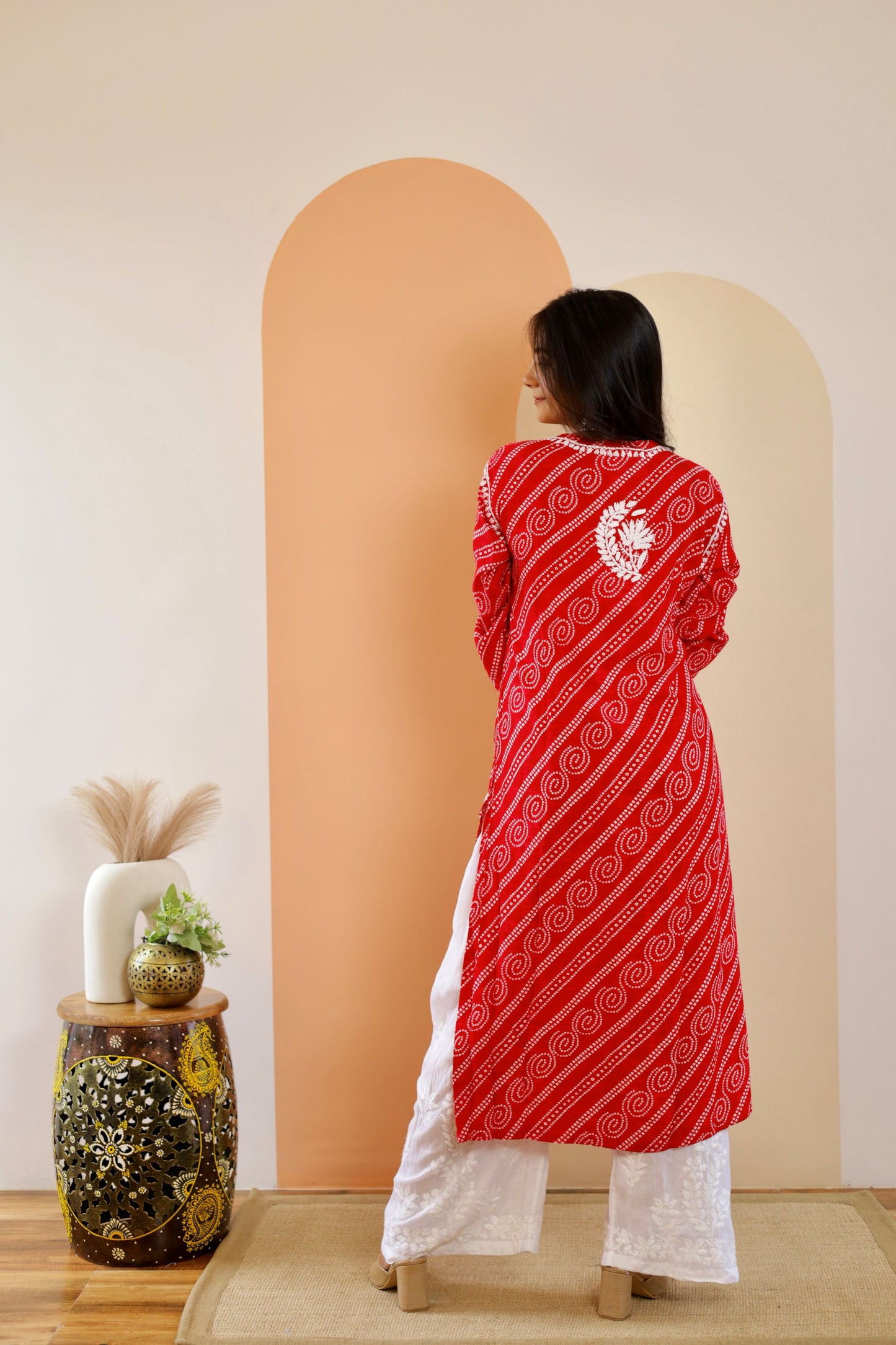 Naaz Long Chikankari Kurti in Red