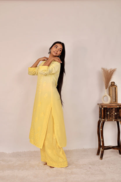 Riya Premium Modal Chikankari Kurti and Palazzo set ( Yellow)