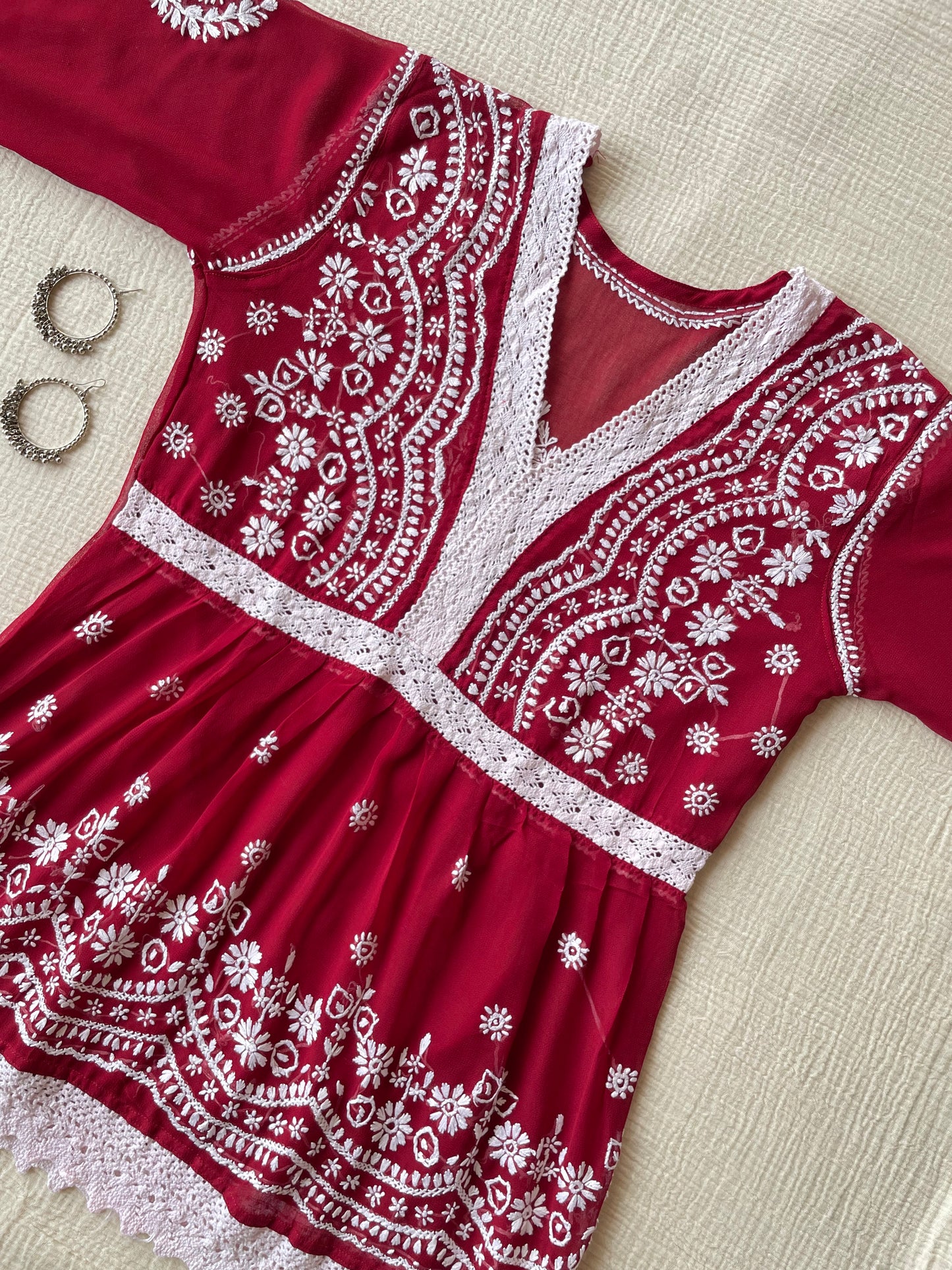 Chikankari Peplum Kurti (Maroon)
