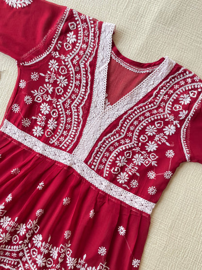 Chikankari Peplum Kurti (Maroon)
