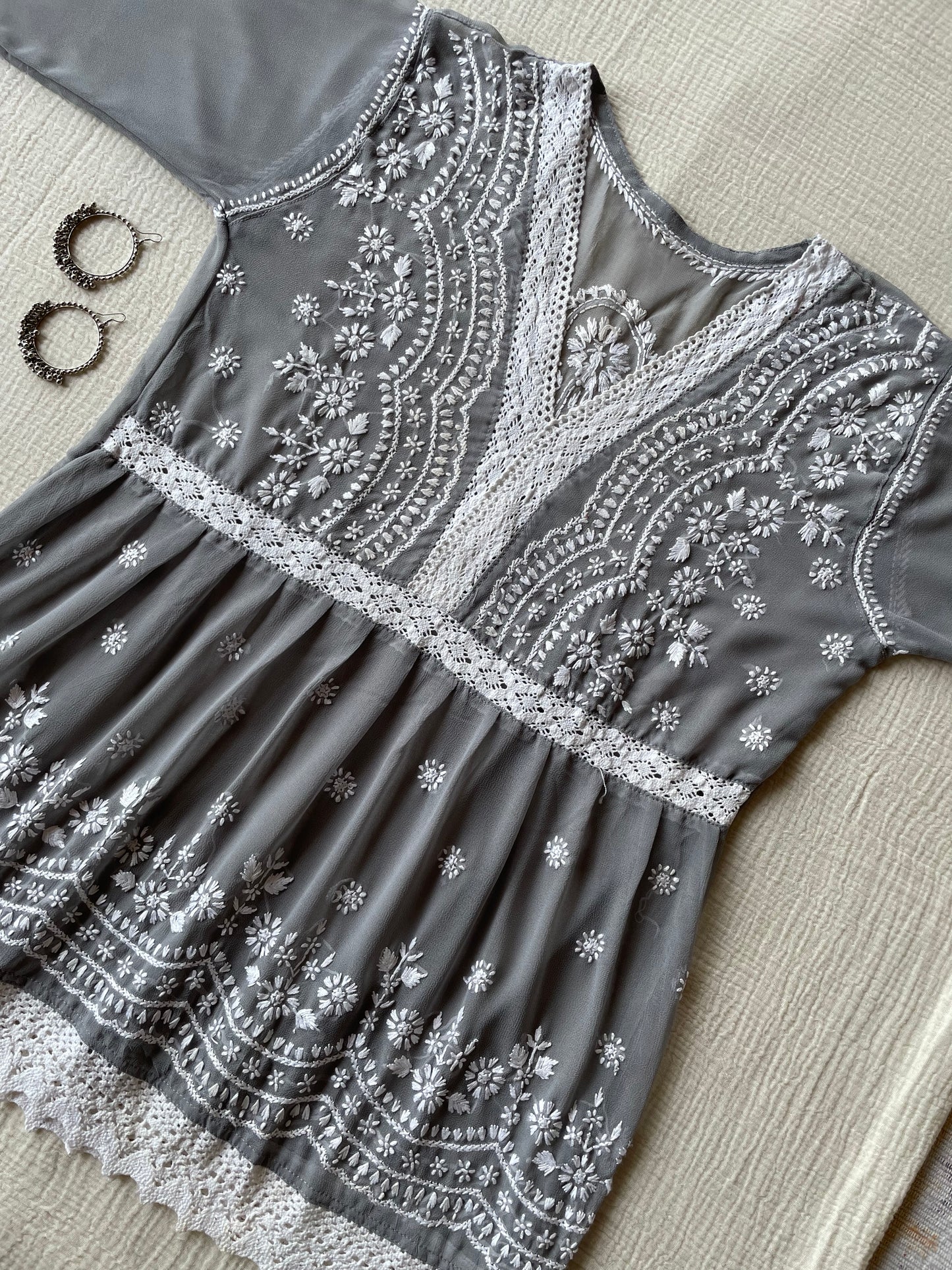 Chikankari Peplum Kurti (Grey)