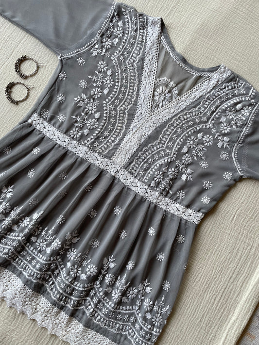 Chikankari Peplum Kurti (Grey)