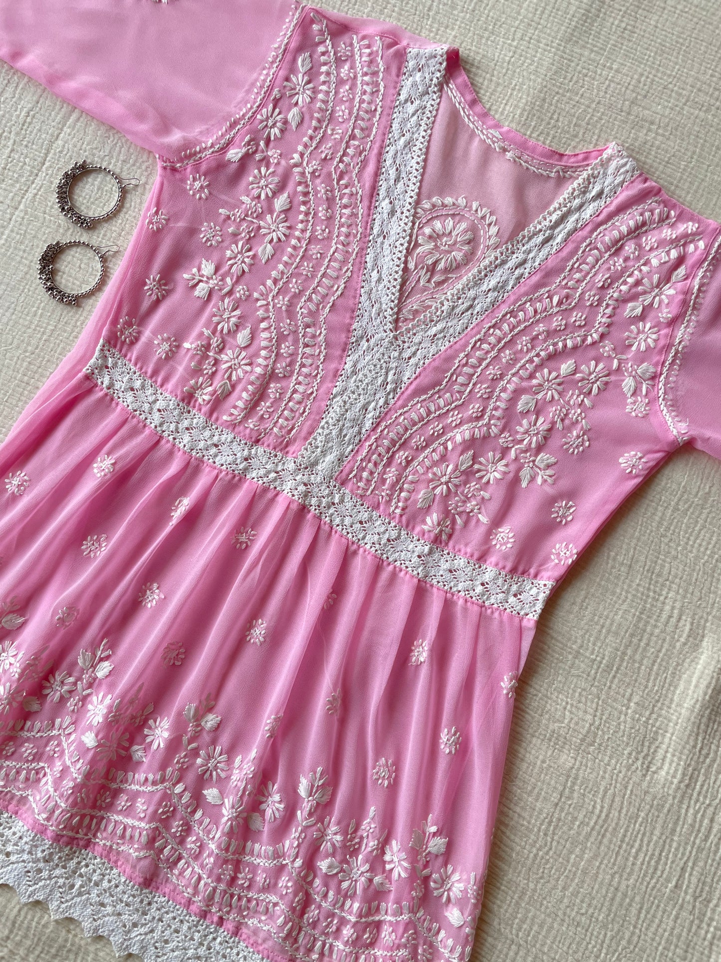 Chikankari Peplum Kurti (Pink)
