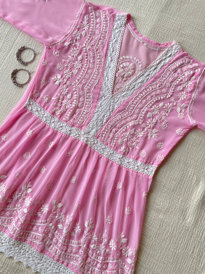Chikankari Peplum Kurti (Pink)