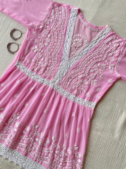 Chikankari Peplum Kurti (Pink)