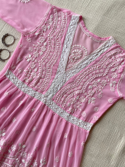 Chikankari Peplum Kurti (Pink)
