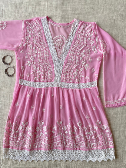 Chikankari Peplum Kurti (Pink)
