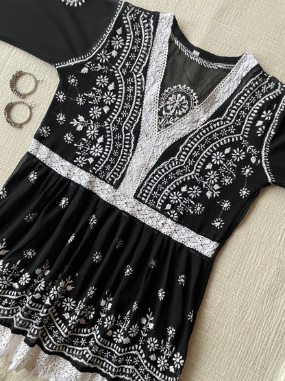 Chikankari Peplum Kurti (Black)