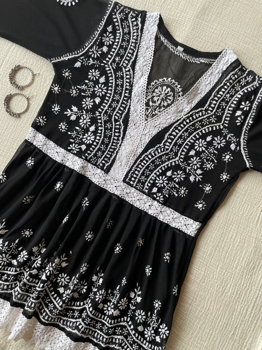Chikankari Peplum Kurti (Black)