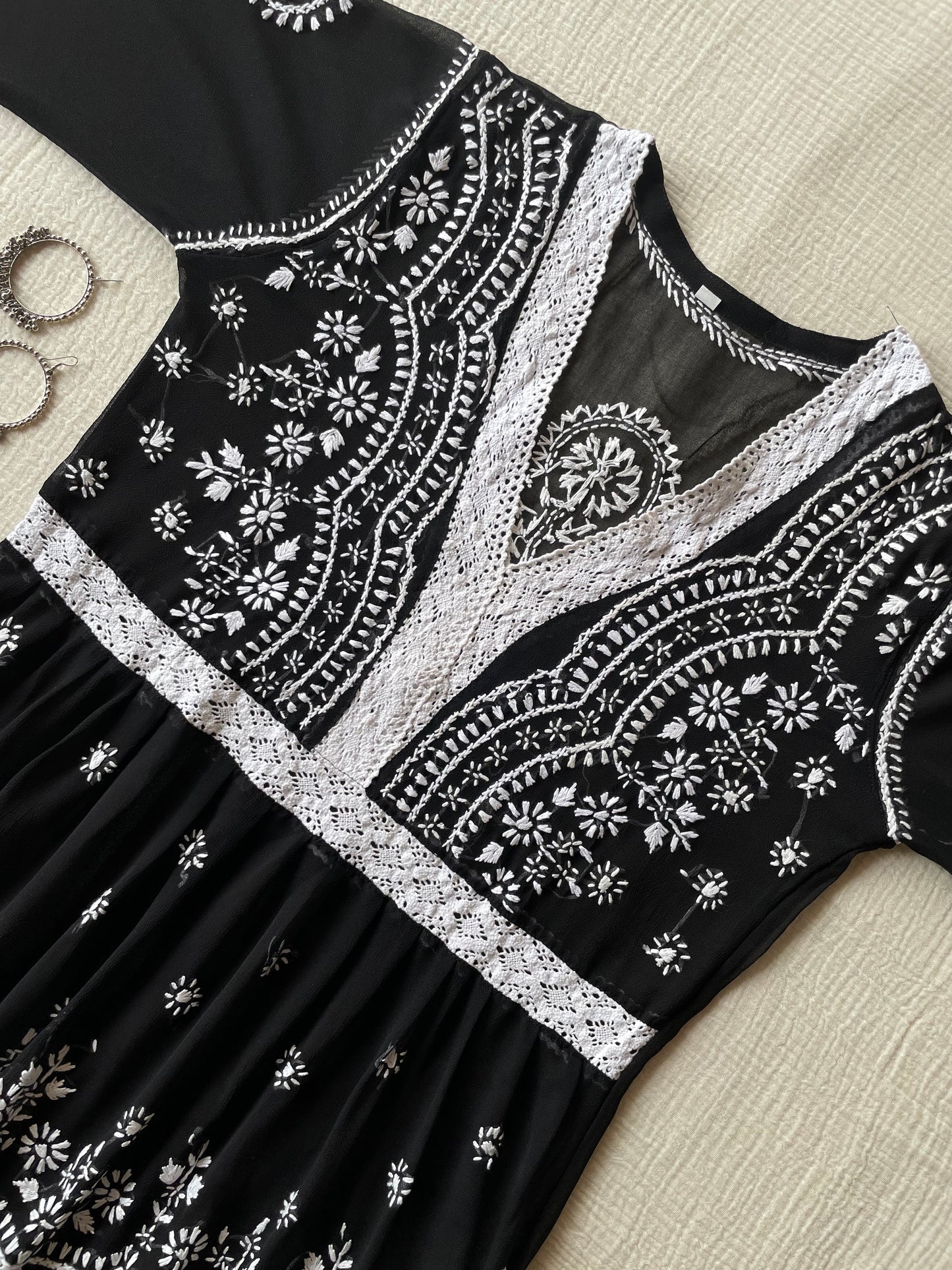 Chikankari Peplum Kurti (Black)