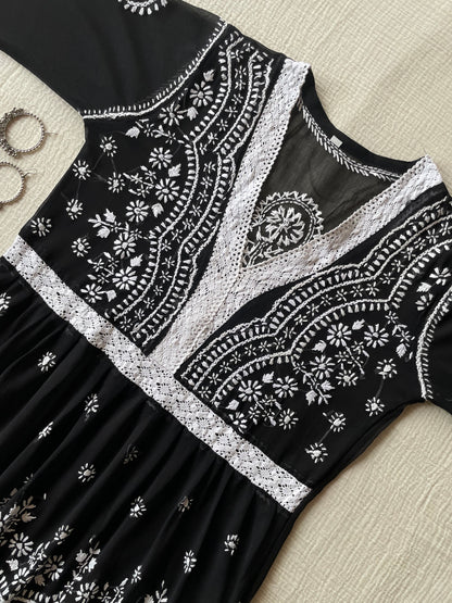 Chikankari Peplum Kurti (Black)
