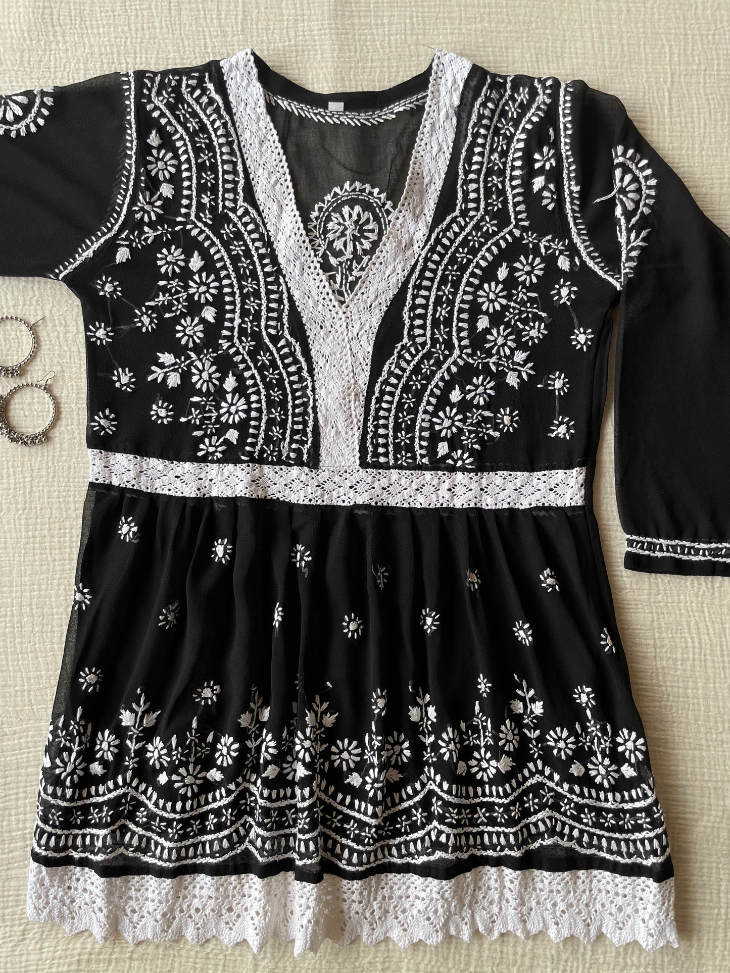 Chikankari Peplum Kurti (Black)
