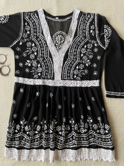 Chikankari Peplum Kurti (Black)