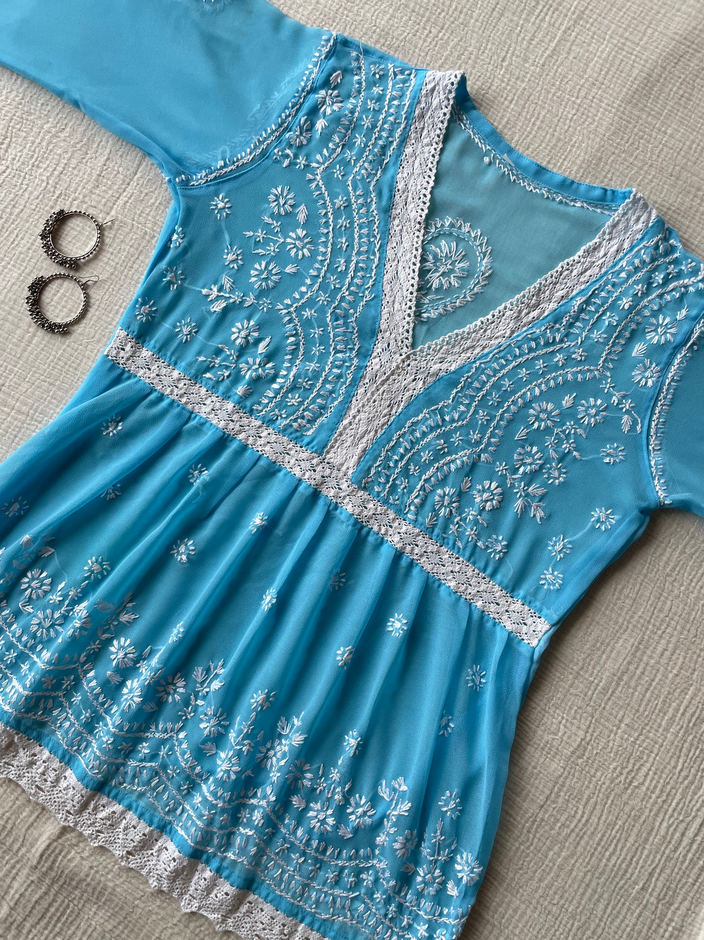 Chikankari Peplum Kurti (Sky Blue)