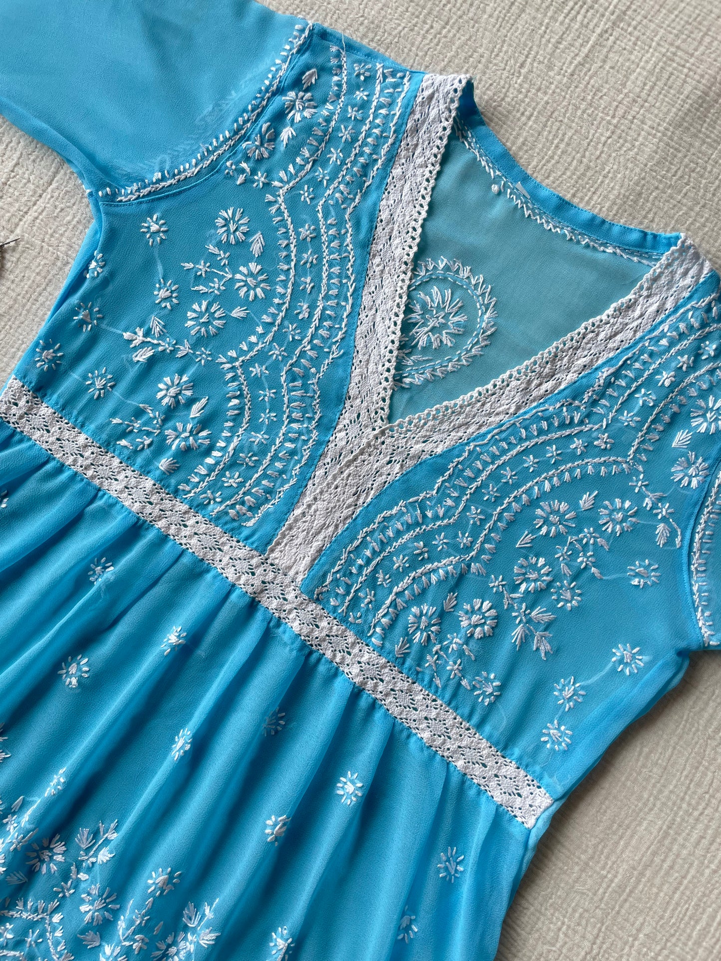 Chikankari Peplum Kurti (Sky Blue)